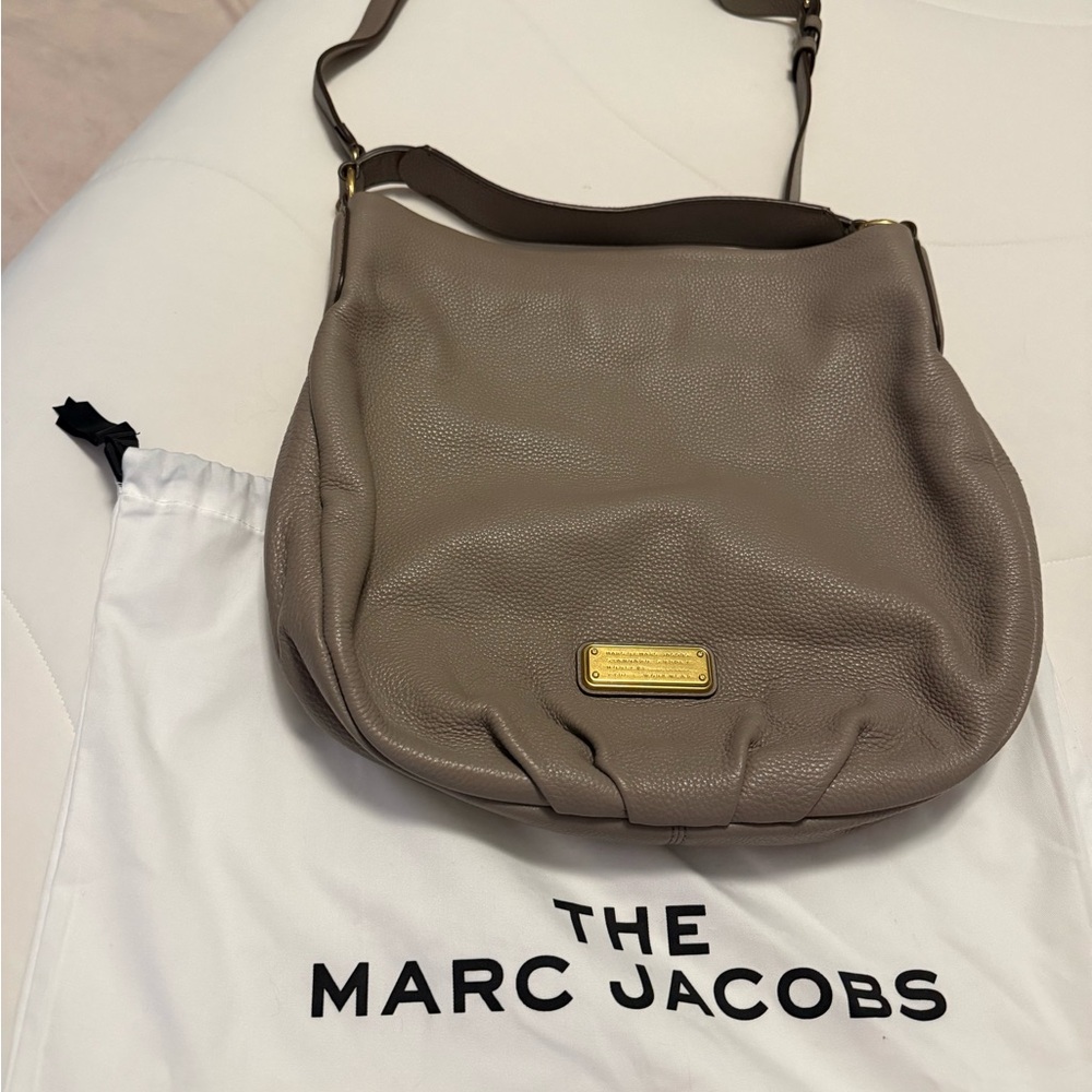 Marc By Marc Jacobs Warm Cement Taupe Leather Bag with Gold Plaque
